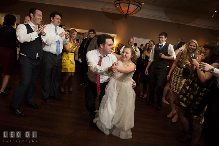 Guest doing a samba with flower girl. The Tidewater Inn wedding, Easton, Eastern Shore, Maryland, by wedding photographers of Leo Dj Photography. http://leodjphoto.com