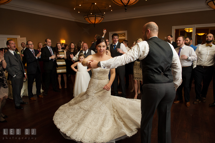 Bride and Groom dancing inside a circle of guests. The Tidewater Inn wedding, Easton, Eastern Shore, Maryland, by wedding photographers of Leo Dj Photography. http://leodjphoto.com