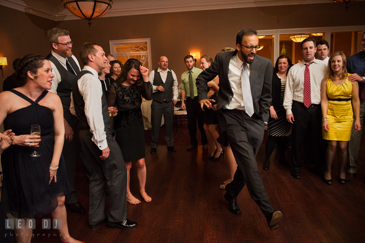 Guest showing breaking out great moves. The Tidewater Inn wedding, Easton, Eastern Shore, Maryland, by wedding photographers of Leo Dj Photography. http://leodjphoto.com