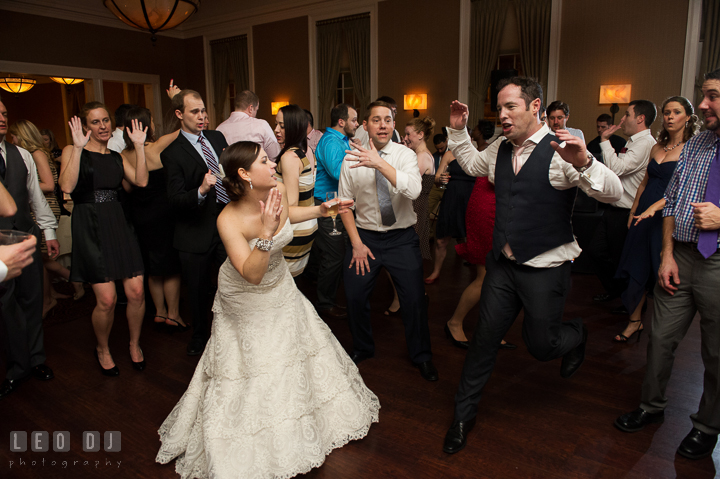 Bride dancing the night away with her guests with music by Jason Walace from Absolute Entertainment. The Tidewater Inn wedding, Easton, Eastern Shore, Maryland, by wedding photographers of Leo Dj Photography. http://leodjphoto.com