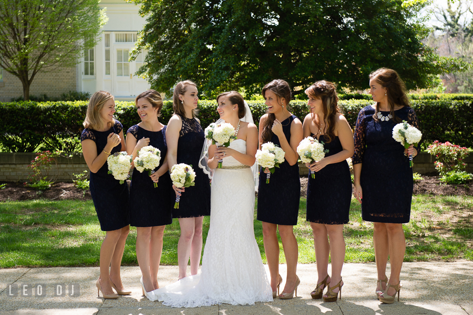 The beautiful Bride with her Maid of Honor and Bridesmaids. USNA, US Naval Academy military wedding at Annapolis Maryland, by wedding photographers of Leo Dj Photography. http://leodjphoto.com