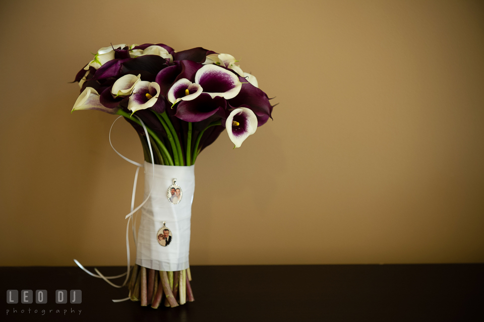 Purple wedding bouquet from DaVinci Florist. Harbour View Events Woodbridge Virginia wedding ceremony and reception photo, by wedding photographers of Leo Dj Photography. http://leodjphoto.com