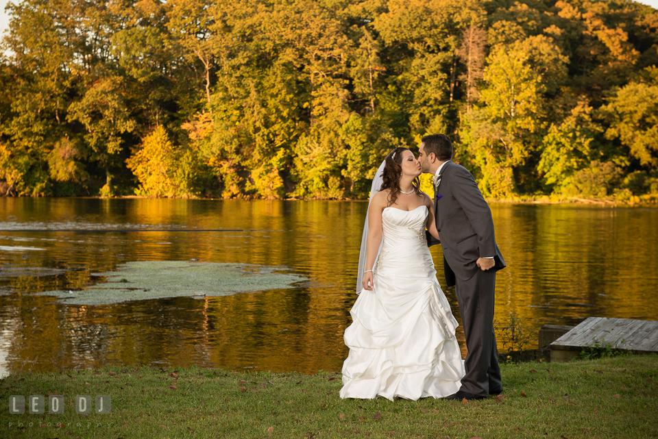 Bride and Groom during romantic photo session. Harbour View Events Woodbridge Virginia wedding ceremony and reception photo, by wedding photographers of Leo Dj Photography. http://leodjphoto.com