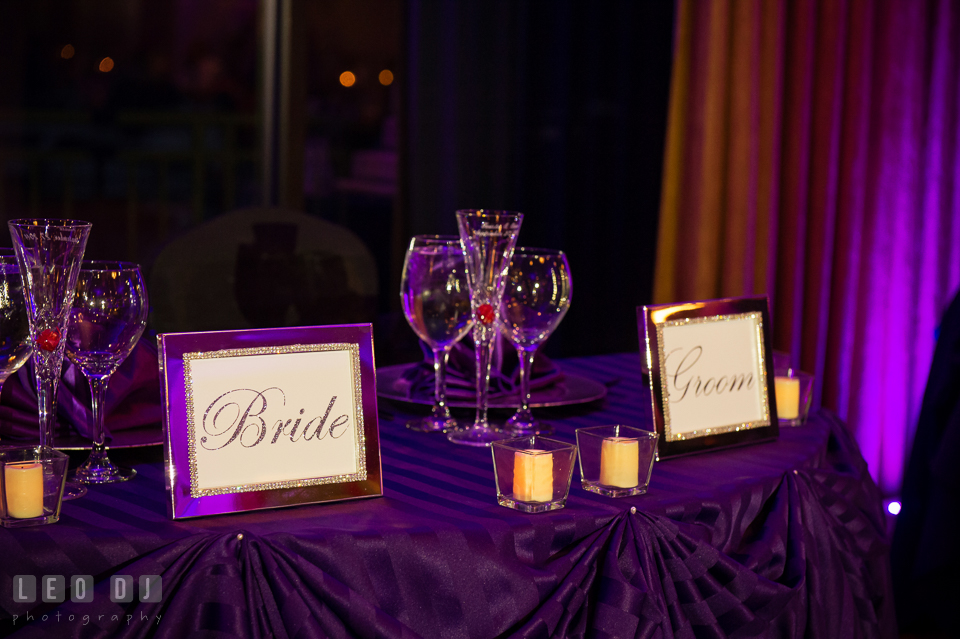 Sweetheart table for the Bride and Groom. Harbour View Events Woodbridge Virginia wedding ceremony and reception photo, by wedding photographers of Leo Dj Photography. http://leodjphoto.com