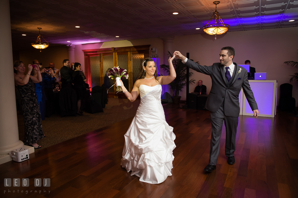 Bride and Groom getting ready at the dance floor. Harbour View Events Woodbridge Virginia wedding ceremony and reception photo, by wedding photographers of Leo Dj Photography. http://leodjphoto.com