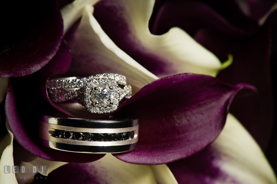 The engagement ring and wedding bands. Harbour View Events Woodbridge Virginia wedding ceremony and reception photo, by wedding photographers of Leo Dj Photography. http://leodjphoto.com