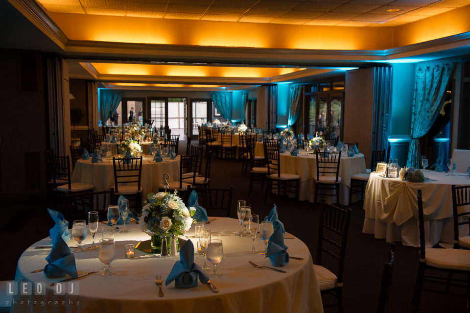 Hidden Creek Country Club ballroom setting with uplighting by A2Z Music Factory photo by Leo Dj Photography