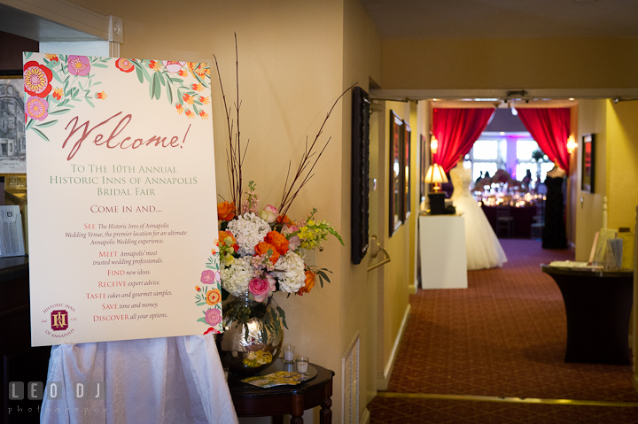 Entrance lobby and welcome sign. Historic Inns of Annapolis wedding bridal fair photos at Calvert House by photographers of Leo Dj Photography. http://leodjphoto.com