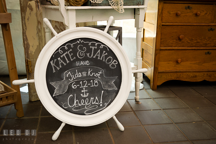 Bride and Groom's name on steering wheel blackboard. Historic Inns of Annapolis wedding bridal fair photos at Calvert House by photographers of Leo Dj Photography. http://leodjphoto.com