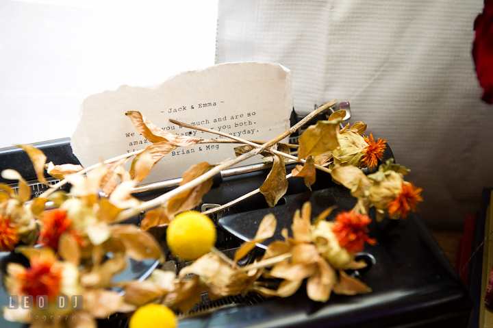 Bride and Groom's name typed on recycled paper. Historic Inns of Annapolis wedding bridal fair photos at Calvert House by photographers of Leo Dj Photography. http://leodjphoto.com