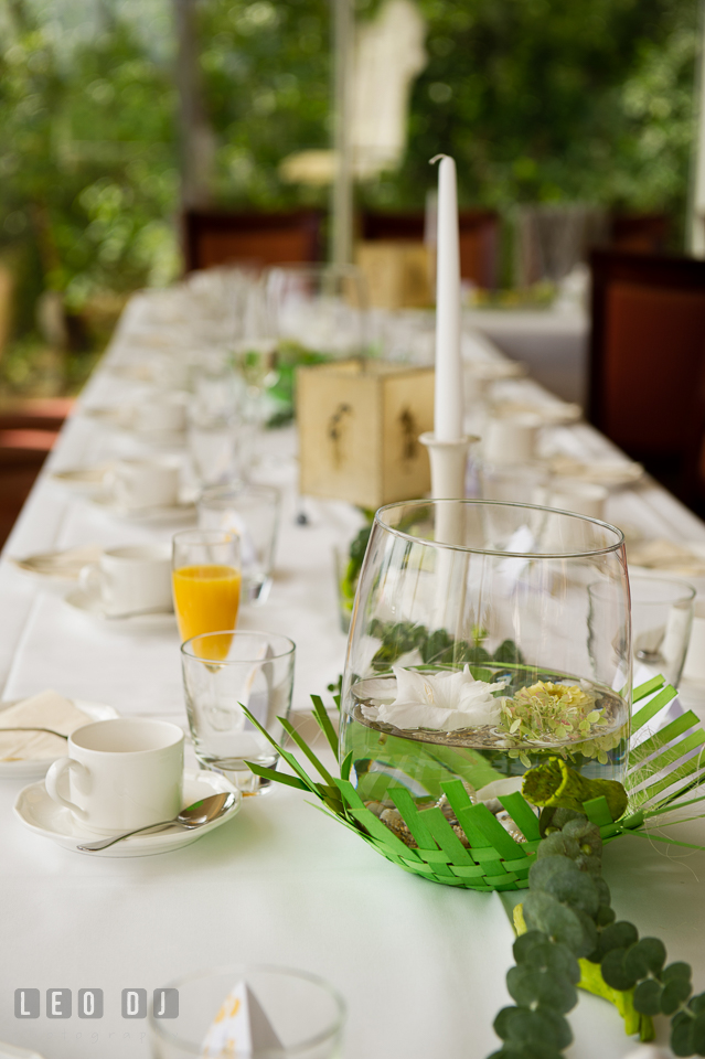 Table decors with flowers inside clear vase. Landgrafen Restaurant, Jena, Germany, wedding reception and ceremony photo, by wedding photographers of Leo Dj Photography. http://leodjphoto.com