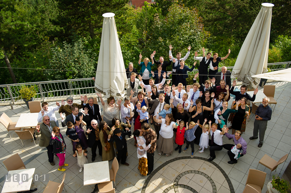 Guests cheering for the Bride and Groom. Landgrafen Restaurant, Jena, Germany, wedding reception and ceremony photo, by wedding photographers of Leo Dj Photography. http://leodjphoto.com