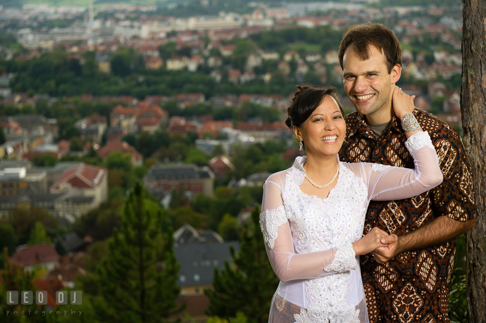 The City of Jena in the background witnessed the beautiful wedding of the newlywed couple. Landgrafen Restaurant, Jena, Germany, wedding reception and ceremony photo, by wedding photographers of Leo Dj Photography. http://leodjphoto.com