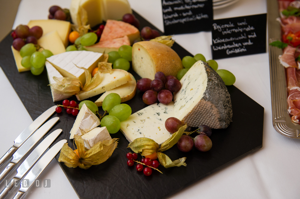 Sumptuous cheese platter served during the wedding reception. Landgrafen Restaurant, Jena, Germany, wedding reception and ceremony photo, by wedding photographers of Leo Dj Photography. http://leodjphoto.com