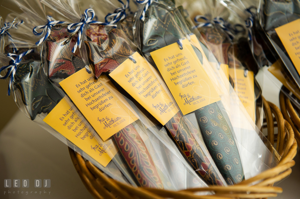 Wedding favors from the Bride and Groom. Landgrafen Restaurant, Jena, Germany, wedding reception and ceremony photo, by wedding photographers of Leo Dj Photography. http://leodjphoto.com