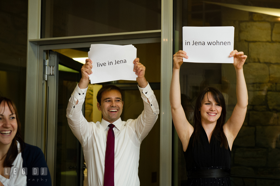 Friends of the Bride and Groom played games during the wedding reception. Landgrafen Restaurant, Jena, Germany, wedding reception and ceremony photo, by wedding photographers of Leo Dj Photography. http://leodjphoto.com