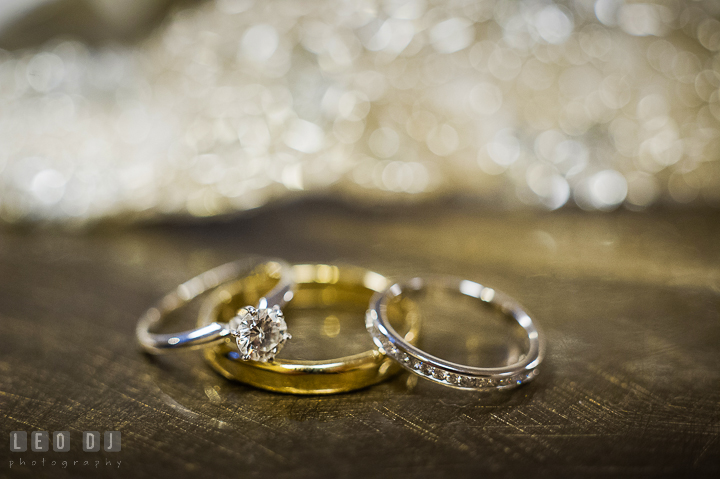 Bride's engagement and wedding ring, and Groom's wedding band. Historic Inns of Annapolis, Governor Calvert House wedding Maryland, by wedding photographers of Leo Dj Photography. http://leodjphoto.com