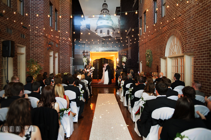 Groom and Bride kissed after pronounced as husband and wife. Historic Inns of Annapolis, Governor Calvert House wedding Maryland, by wedding photographers of Leo Dj Photography. http://leodjphoto.com