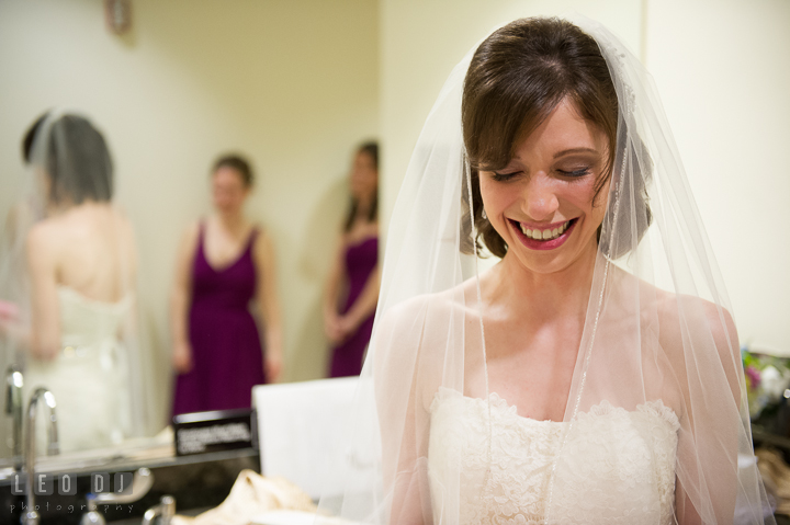 Bride smiling reading card from Groom. Falls Church Virginia 2941 Restaurant wedding ceremony photo, by wedding photographers of Leo Dj Photography. http://leodjphoto.com