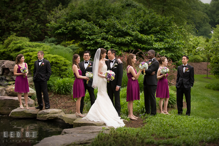 Bride, Groom, and the whole wedding party. Falls Church Virginia 2941 Restaurant wedding reception photo, by wedding photographers of Leo Dj Photography. http://leodjphoto.com