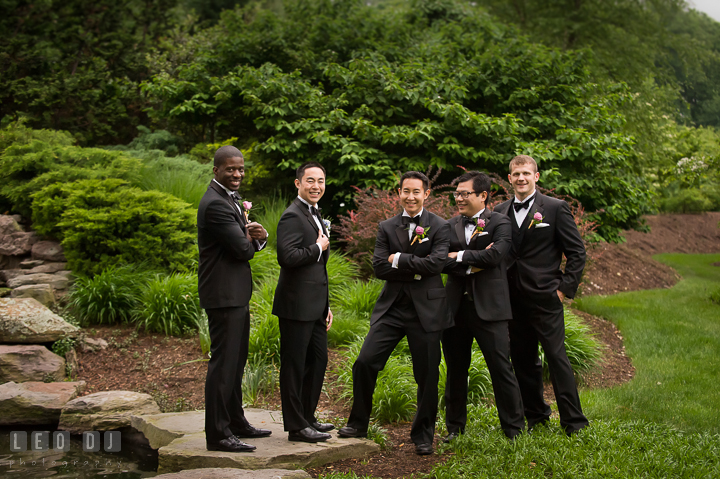 Groom, Best Man, and Groomsmen. Falls Church Virginia 2941 Restaurant wedding reception photo, by wedding photographers of Leo Dj Photography. http://leodjphoto.com