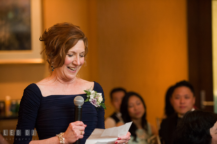 Mother of Bride delivering her toast speech. Falls Church Virginia 2941 Restaurant wedding reception photo, by wedding photographers of Leo Dj Photography. http://leodjphoto.com