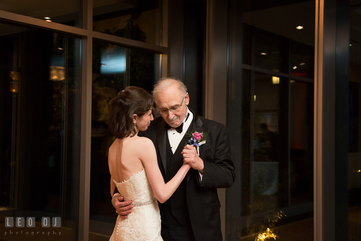 Father of Bride and daughter quite emotional during parent dance. Falls Church Virginia 2941 Restaurant wedding reception photo, by wedding photographers of Leo Dj Photography. http://leodjphoto.com