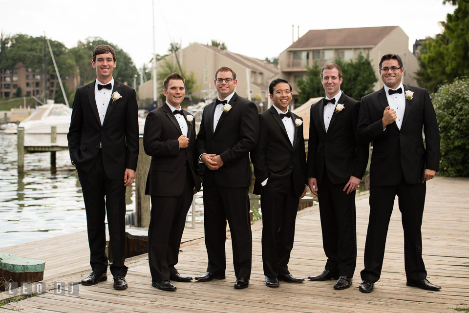 Groom posing with Best Man and Groomsmen. Loews Annapolis Hotel Maryland wedding, by wedding photographers of Leo Dj Photography. http://leodjphoto.com