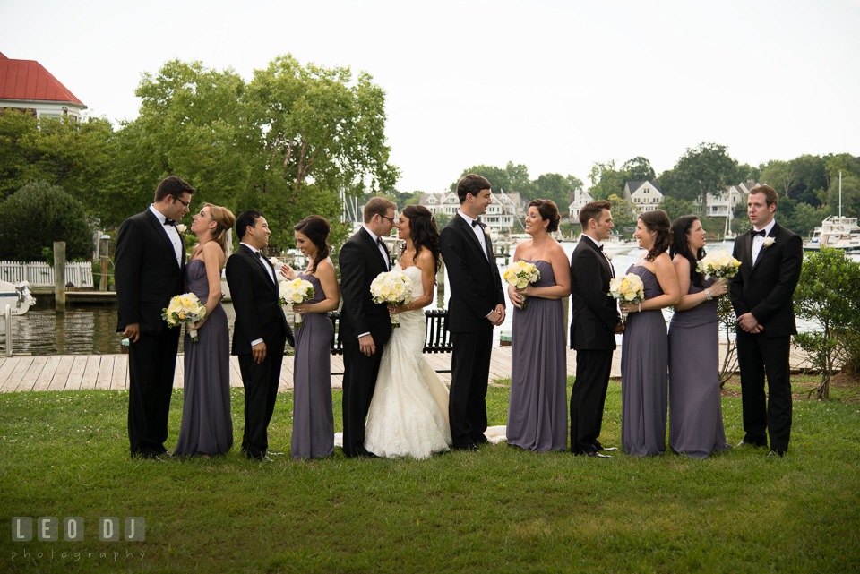 Bride and Groom with the whole wedding bridal party. Loews Annapolis Hotel Maryland wedding, by wedding photographers of Leo Dj Photography. http://leodjphoto.com