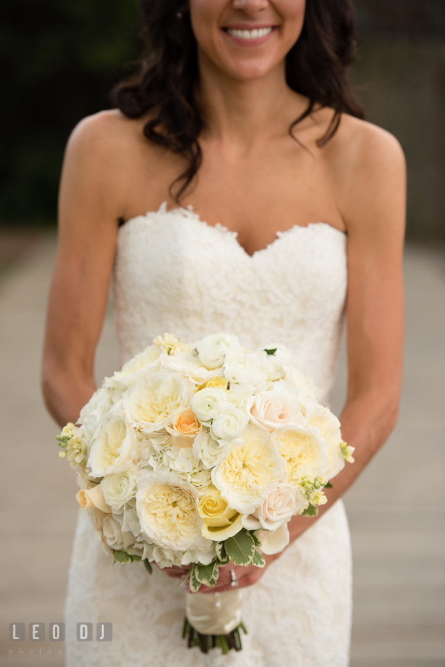 Gorgeous big white flower bouquet held by the Bride. Loews Annapolis Hotel Maryland wedding, by wedding photographers of Leo Dj Photography. http://leodjphoto.com