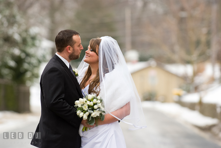 Bride and Groom almost kissed. The Ballroom at The Chesapeake Inn wedding ceremony photos, Chesapeake City, Maryland by photographers of Leo Dj Photography.