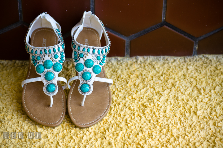 Bride's fancy wedding sandals. Cruise ship destination wedding ceremony photos, Hotel Melia Cozumel Mexico by photographers of Leo Dj Photography.