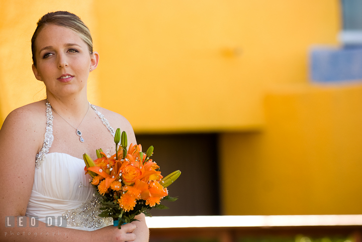 Bride anxiously waiting for Groom during first glance. Cruise ship destination wedding ceremony photos, Hotel Melia Cozumel Mexico by photographers of Leo Dj Photography.
