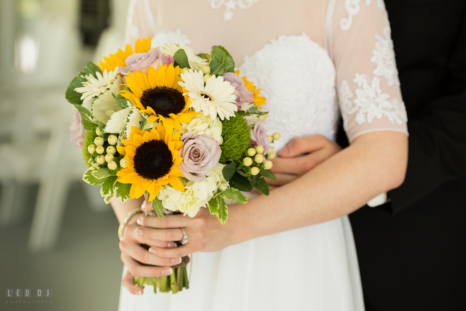 Kent Manor Inn Maryland bride holding wedding bouquet by florist Fleur De Lis photo by Leo Dj Photography