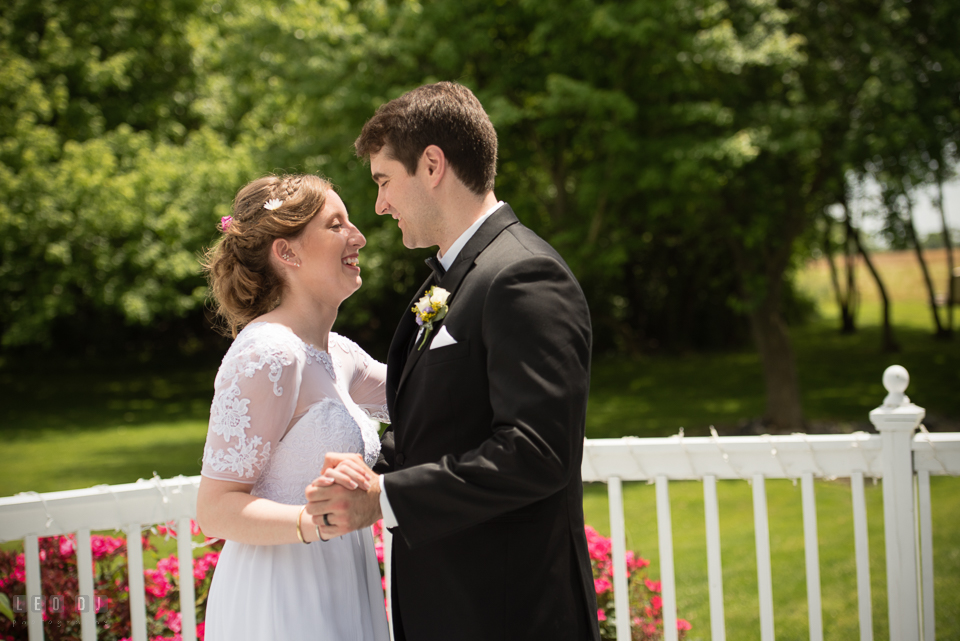 Kent Manor Inn bride groom wedding first dance on patio photo by Leo Dj Photography