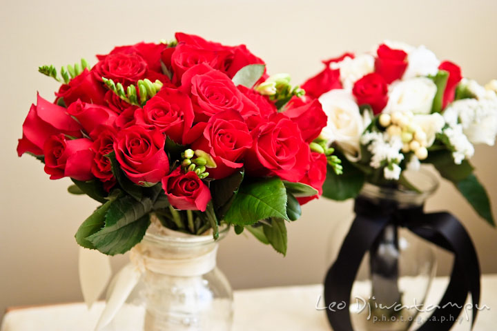Red and white bouquet for bride and maid of honor. Prospect Bay Country Club Grasonville MD Wedding Photographer by Leo Dj Photography