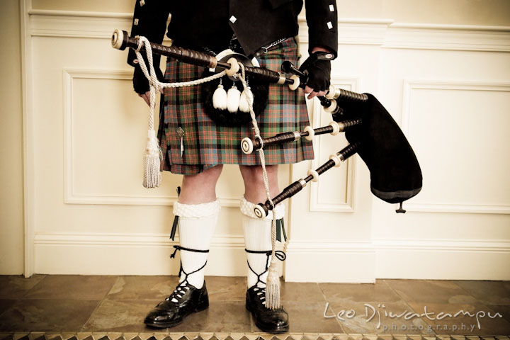 Bag piper instrument and outfit detail. Prospect Bay Country Club Grasonville MD Wedding Photographer by Leo Dj Photography