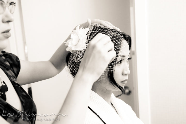 Beautiful bride getting ready. Make up artist put veil on her head. Falls Church Virginia 2941 Restaurant Wedding Photography