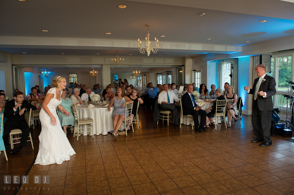 The Oaks Waterfront Inn Father of the Bride doing silly move during Father-Daughter dance photo by Leo Dj Photography