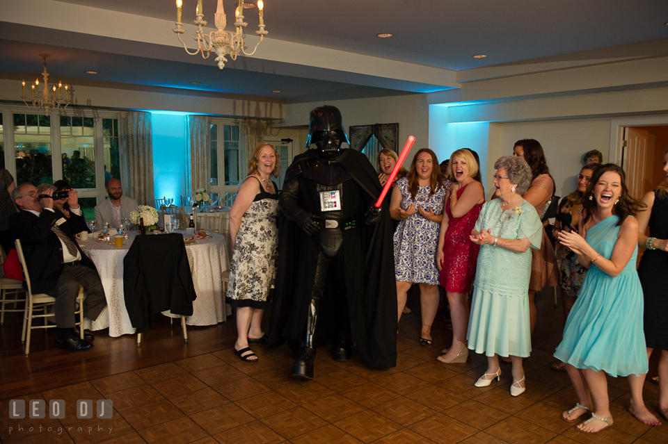 The Oaks Waterfront Inn Darth Vader impersonator entering ballroom with them song from Star Wars movie photo by Leo Dj Photography