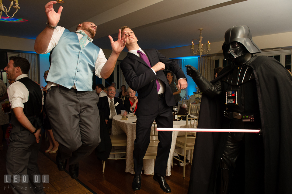 The Oaks Waterfront Inn Darth Vader impersonator choked Groom and guest photo by Leo Dj Photography