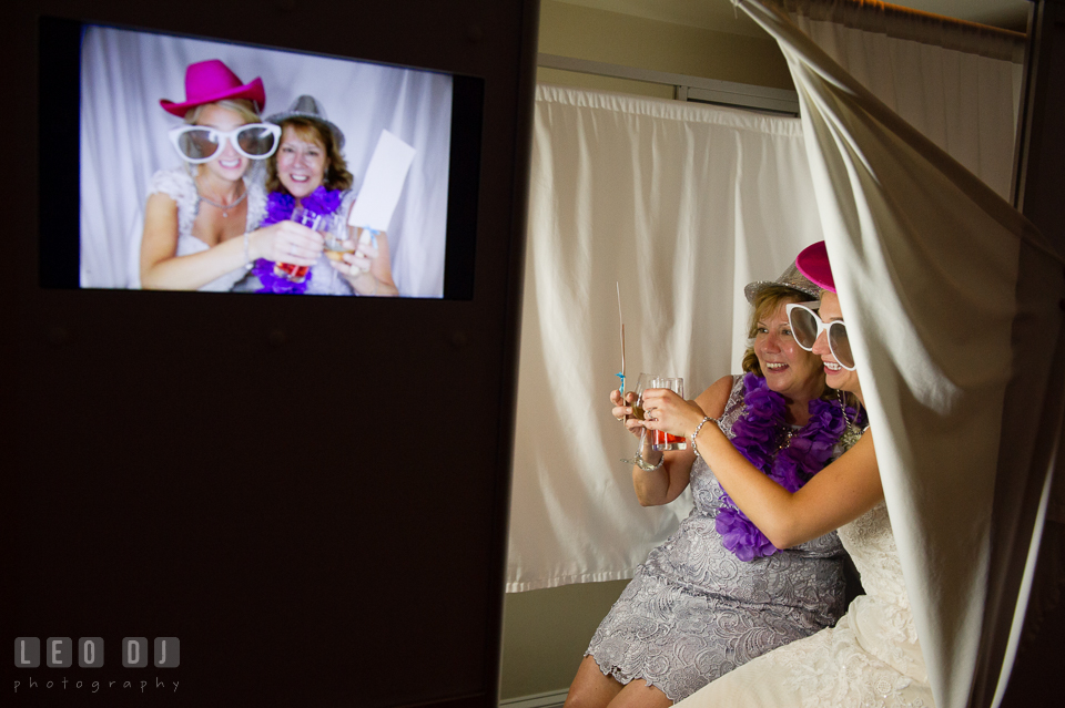 The Oaks Waterfront Inn Bride and her Mother posing in photo booth photo by Leo Dj Photography