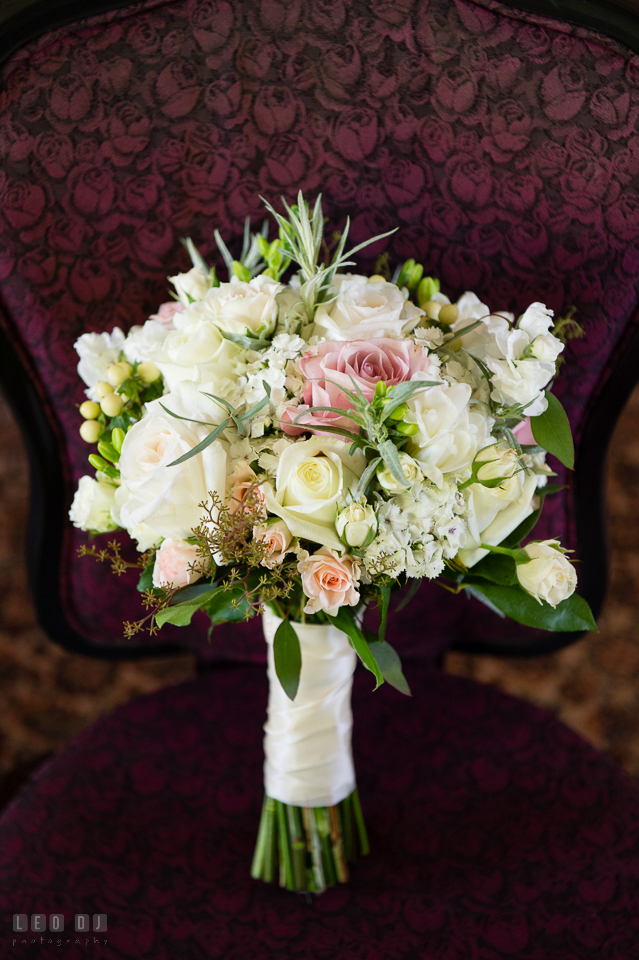 Kent Island Maryland beautiful pastel wedding bouquet with roses by florist Seaberry Farm photo by Leo Dj Photography