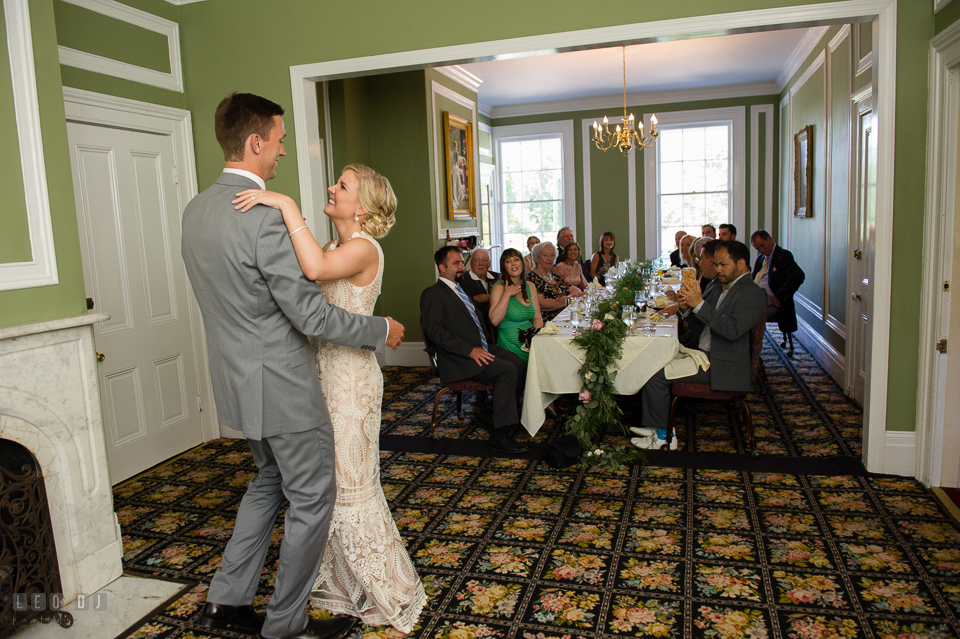 Kent Manor Inn Bride and Groom first dance during wedding reception photo by Leo Dj Photography
