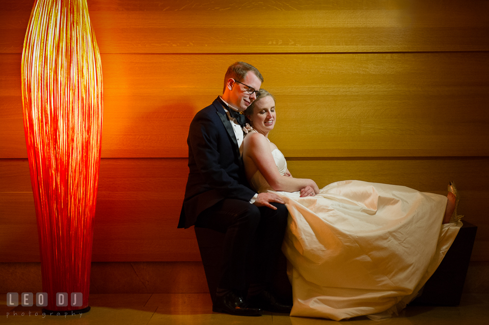 Four Seasons Hotel Baltimore wedding Bride lounging with Groom romantic session photo by Leo Dj Photography