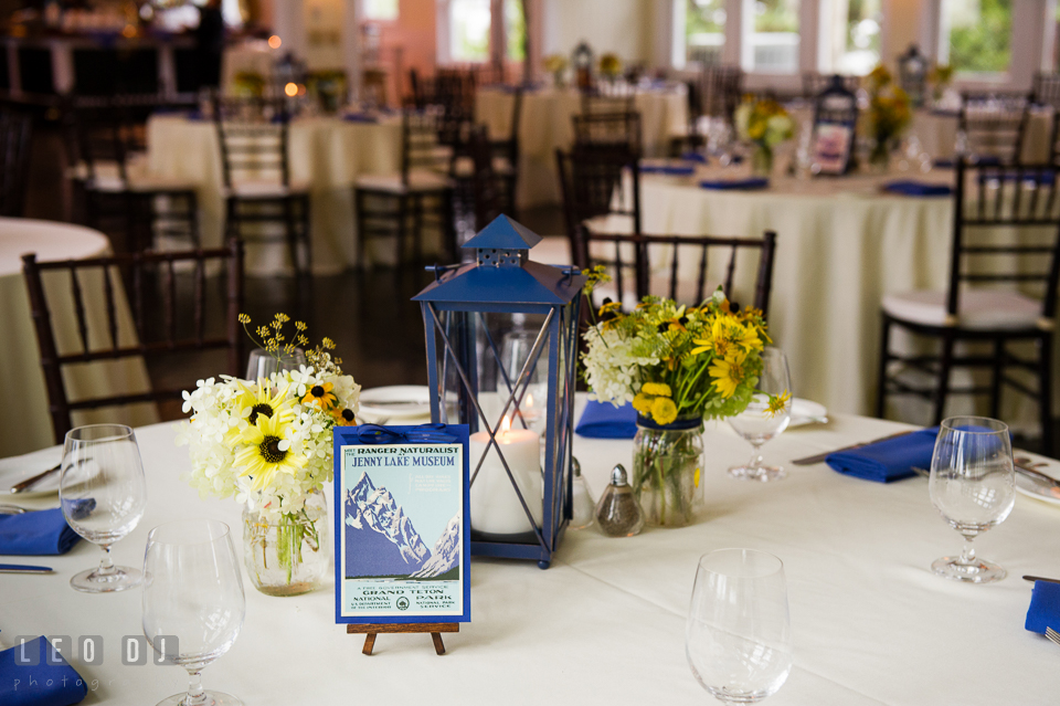 Table decor for the wedding reception. Kent Island Maryland Chesapeake Bay Beach Club wedding photo, by wedding photographers of Leo Dj Photography. http://leodjphoto.com