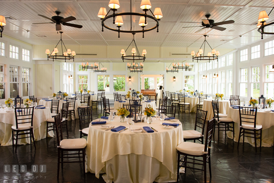 The Tavern dining hall for the wedding reception. Kent Island Maryland Chesapeake Bay Beach Club wedding photo, by wedding photographers of Leo Dj Photography. http://leodjphoto.com