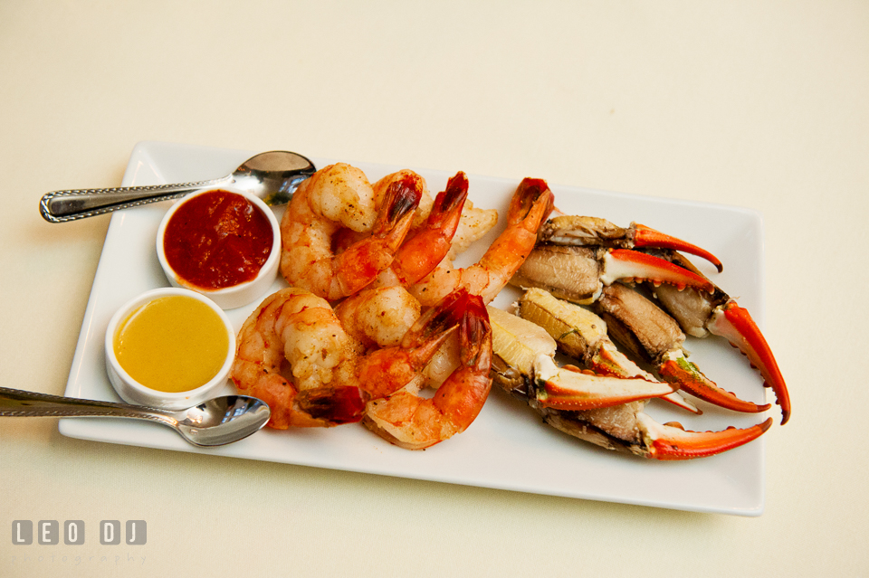 Shrimps and crab claws hor d'oeuvres. Kent Island Maryland Chesapeake Bay Beach Club wedding photo, by wedding photographers of Leo Dj Photography. http://leodjphoto.com