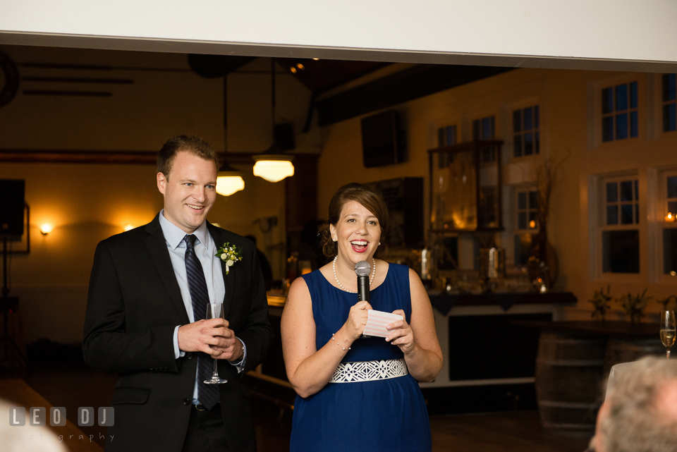 The wedding toast speeches from the Best Man and Maid of Honor. Kent Island Maryland Chesapeake Bay Beach Club wedding photo, by wedding photographers of Leo Dj Photography. http://leodjphoto.com