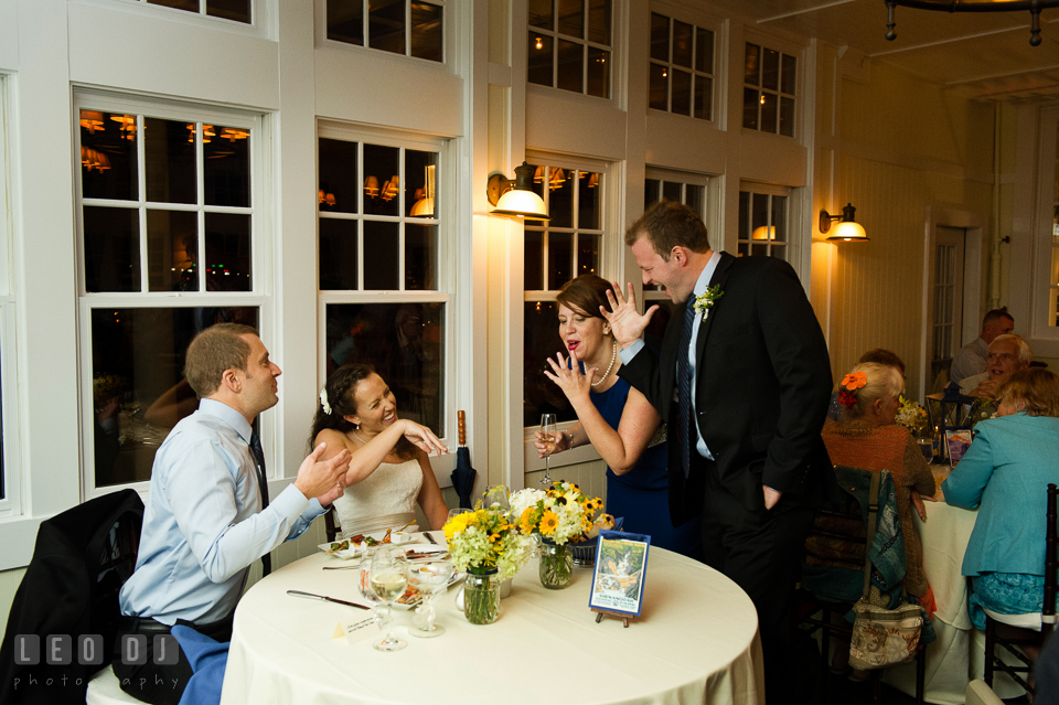 Bride and Groom goofing around with Best Man and Maid of Honor. Kent Island Maryland Chesapeake Bay Beach Club wedding photo, by wedding photographers of Leo Dj Photography. http://leodjphoto.com